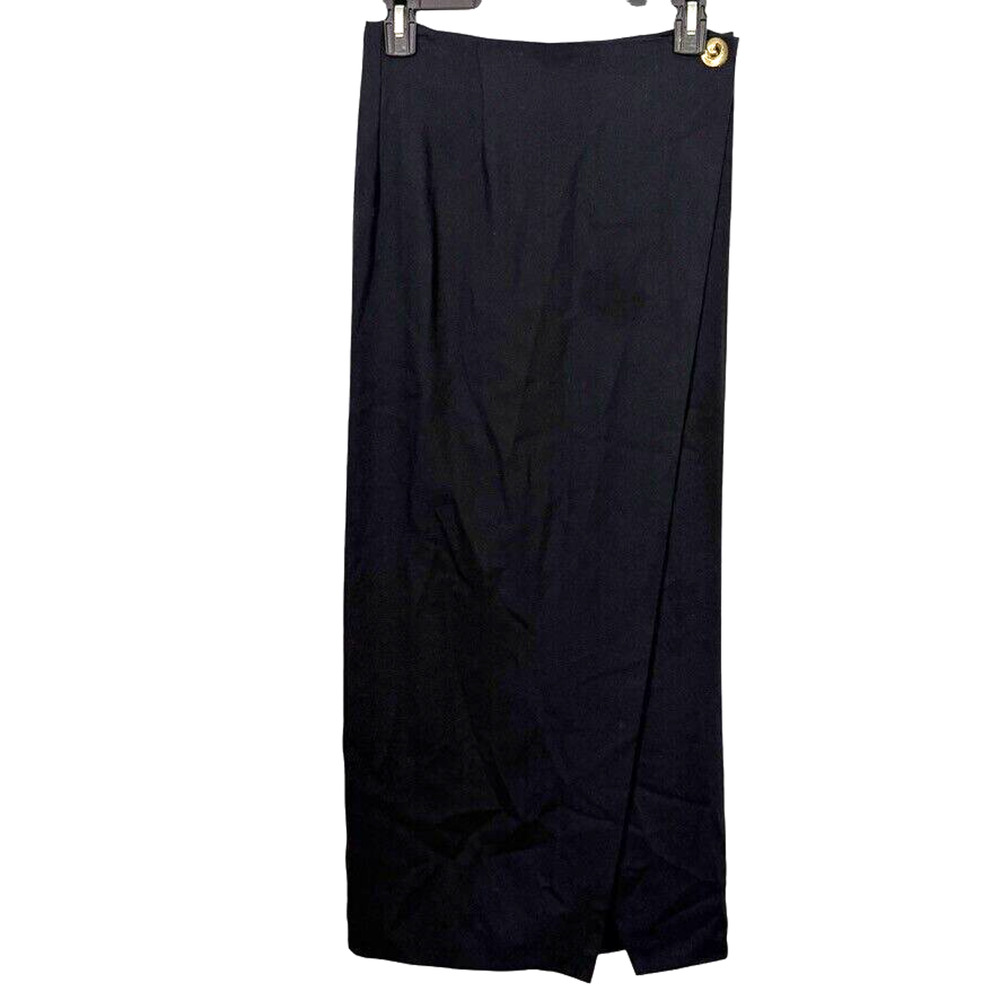 The Limited Vintage Womens Wrap Skirt Black Gold Button Side Wool Blend USA sz 6